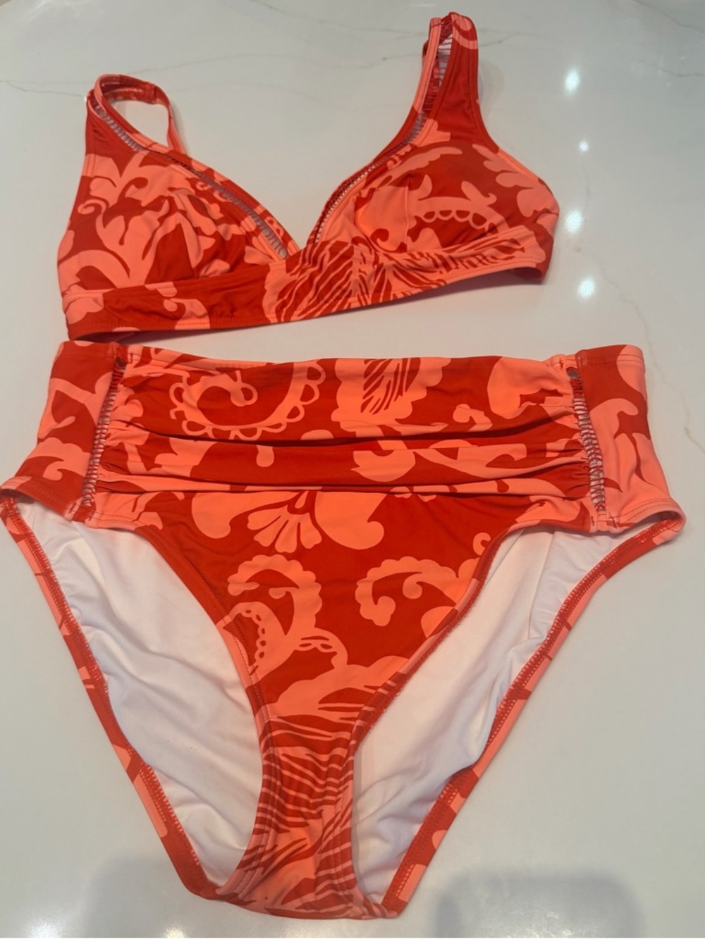 Soma Red and Coral High-waisted Bikini Set